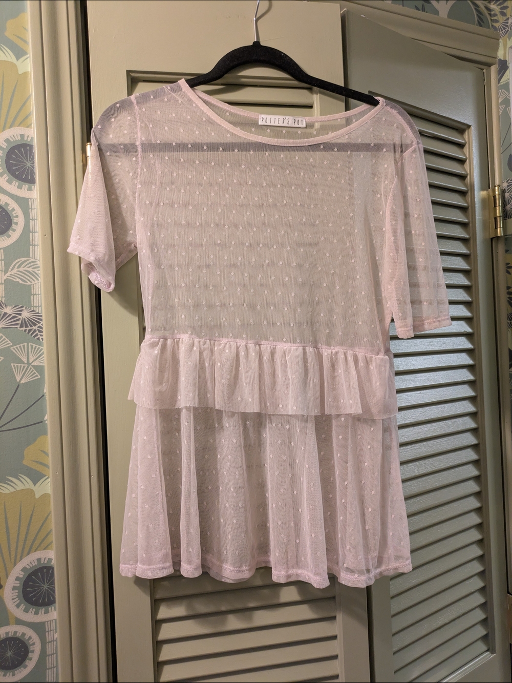 NWOT Potter's Pot Pale Pink Dot Mesh Top